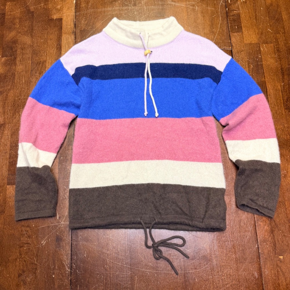 Theory Striped Mock Neck Sweater Womens‎ P Multicolor 100% Cashmere Drawstring